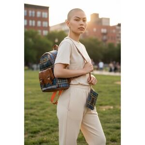 Loungefly Pokemon Pikachu Plaid Mini Backpack Wallet Set Tan Brown Blue‎ Yellow